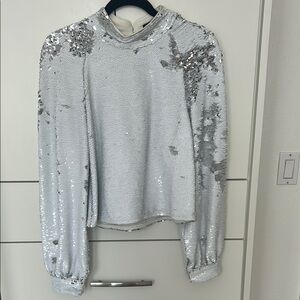 Zara trf Silver and white  Sequin Long Sleeve Top